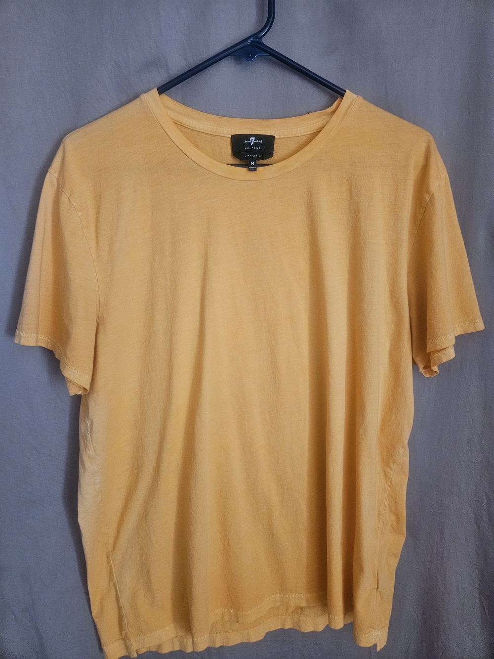 7 For All Man Kind Men’s Short Sleeve Crewneck T-Shirt - Pale Yellow 100% Pima